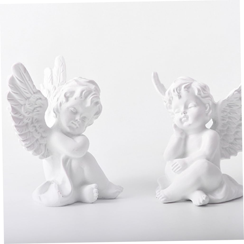 Latemeia White Cherub Resin Statue Sculpture Decorative Baby Angel Figure Garden Miniature 2Pcs, Décor De Pelouse