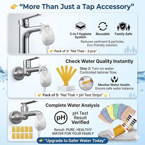 Image of Cotton Tap Water Filter Cloth 5 Pcs Nal Thali| Reusable Double Layer Tap Water Filter Cover | Kitchen Sink Nal Thali (Pack of 5 with PH strip(Most Popular))