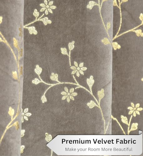Image of Velvet Room Darkening Window Curtain 5 Feet, Golden Foil Print