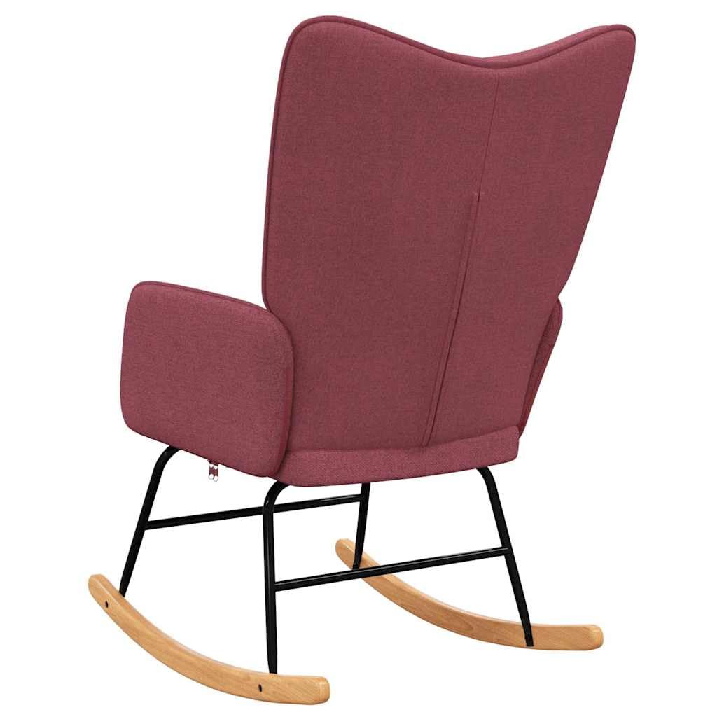 Fotel bujany w kolorze czerwonego wina, tapicerowany z podłokietnikami i oparciem, ergonomiczny, wygodny fotel bujany do salonu, sypialni, pokoju dziecięcego, relaksu i czytania, stabilne