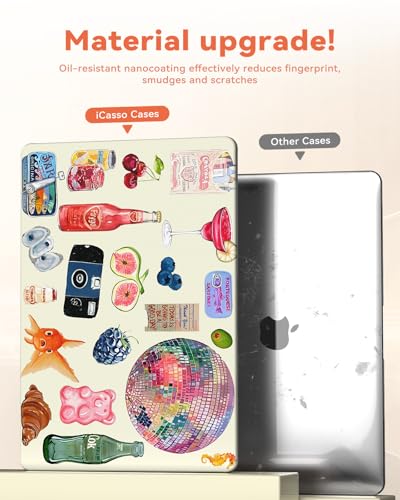 Image of iCasso for MacBook Air 15 inch Case 2026 2025-2023 Release M5 A3448 M4 A3241 M3 A3114 M2 A2941, Vintage Slim Protective Hard Shell Case+Keyboard Cover for Mac Air 15,Watercolor Stickers