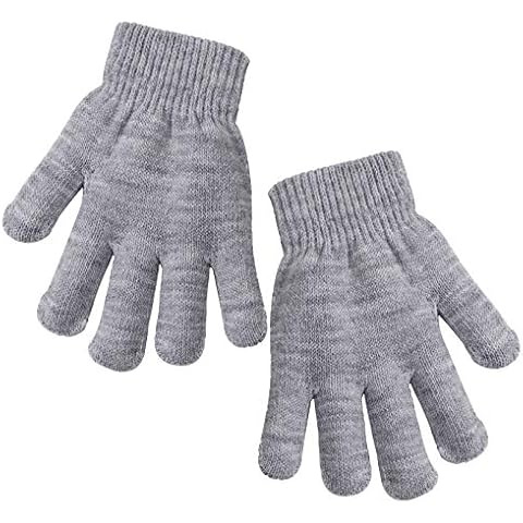 Cooraby Kids Gloves Thick Winter Knitted Gloves Stretchy Full Fingers Gloves Mitten for Boys and Girls (Light gray, 1-3 Years) Cover