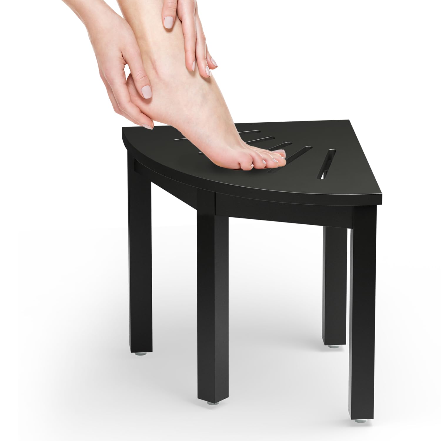 12" Shower Foot Rest - Wooden Corner Shower Benches for Inside Shower - Small Corner Stool Footrest for Shaving Legs - Waterproof Bath Step Stools Bench for Bathroom (Black)
