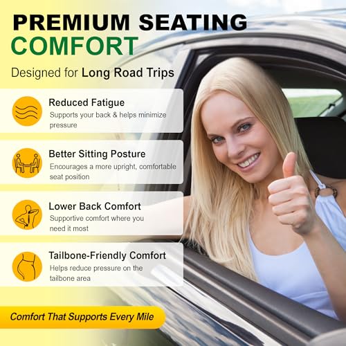 Image of kingphenix 5-Piece Car Seat Cushion Set with Back Support | Full Back Support Pillow and Seat Cushion for Long Driving, Road Trips, Truck, Van, SUV, Dark Grey