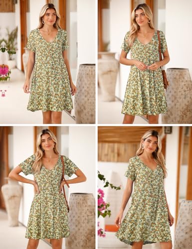 Image of JollieLovin Women T Shirt Plus Size Summer Swing Dresses Short Sleeve V Neck Loose Casual Dress(L-5X)