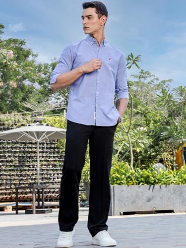 Image of Thomas Scott Men's Cricket Club Collection Classic Regular Fit Twill Shirt | 100% Cotton Long Sleeve Solid Shirt with Button Down Collar (Available in Plus Size)