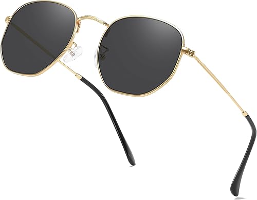 Gafas de sol polarizadas hexagonales de metal, montura pequeña, unisex, para mujeres y hombres, protección UV, gafas ligeras