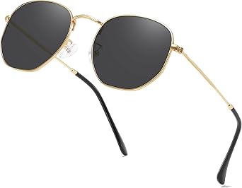 Metal Hexagonal Polarized Sunglasses Small Frame Unisex Shades for Women Men UV Protection Lightweight Glasses