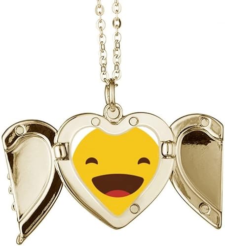 Amazon 黄色のかわいい素敵なオンラインチャット絵文字イラストパターンの笑い 折り畳み翼桃ハート型ペンダントネックレス ネックレス 通販