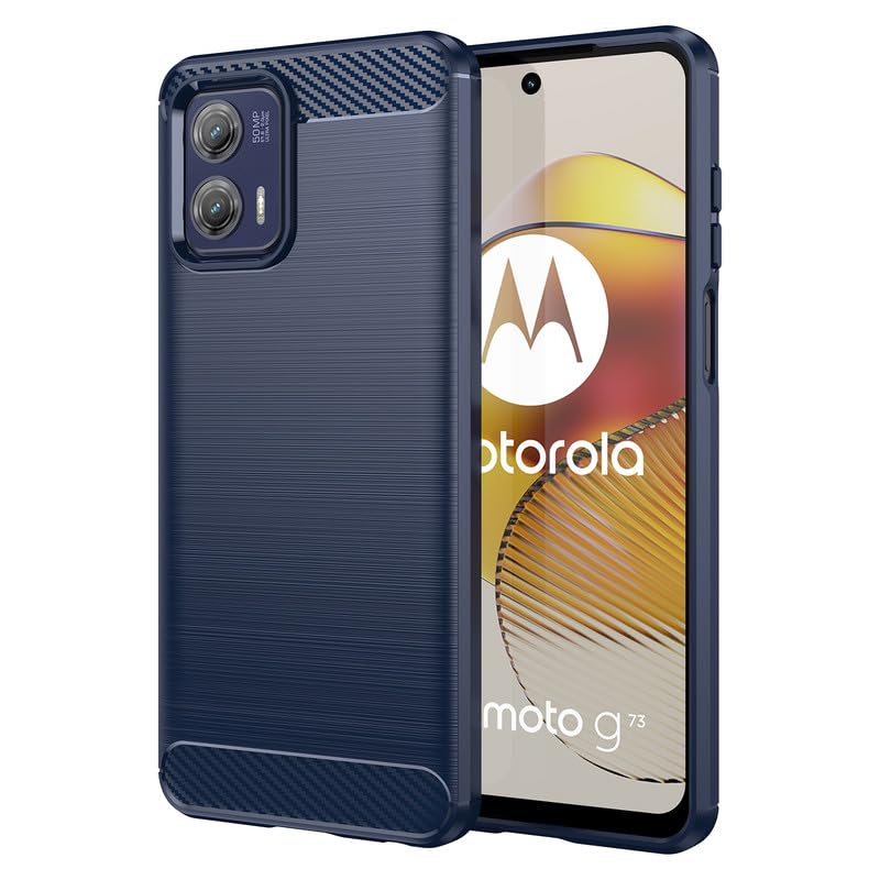 Image of Hybrid Carbon Fiber Back Case for Motorola Moto G73 5G (Blue)