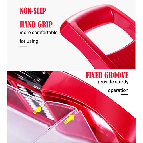 Mandoline Slicer Spiralizer Vegetable Slicer Cheese Slicer Potato Slicer, Cutter Chopper, Shredder with Anti-Skid Handle and Catch Tray, 6 Blades, Red