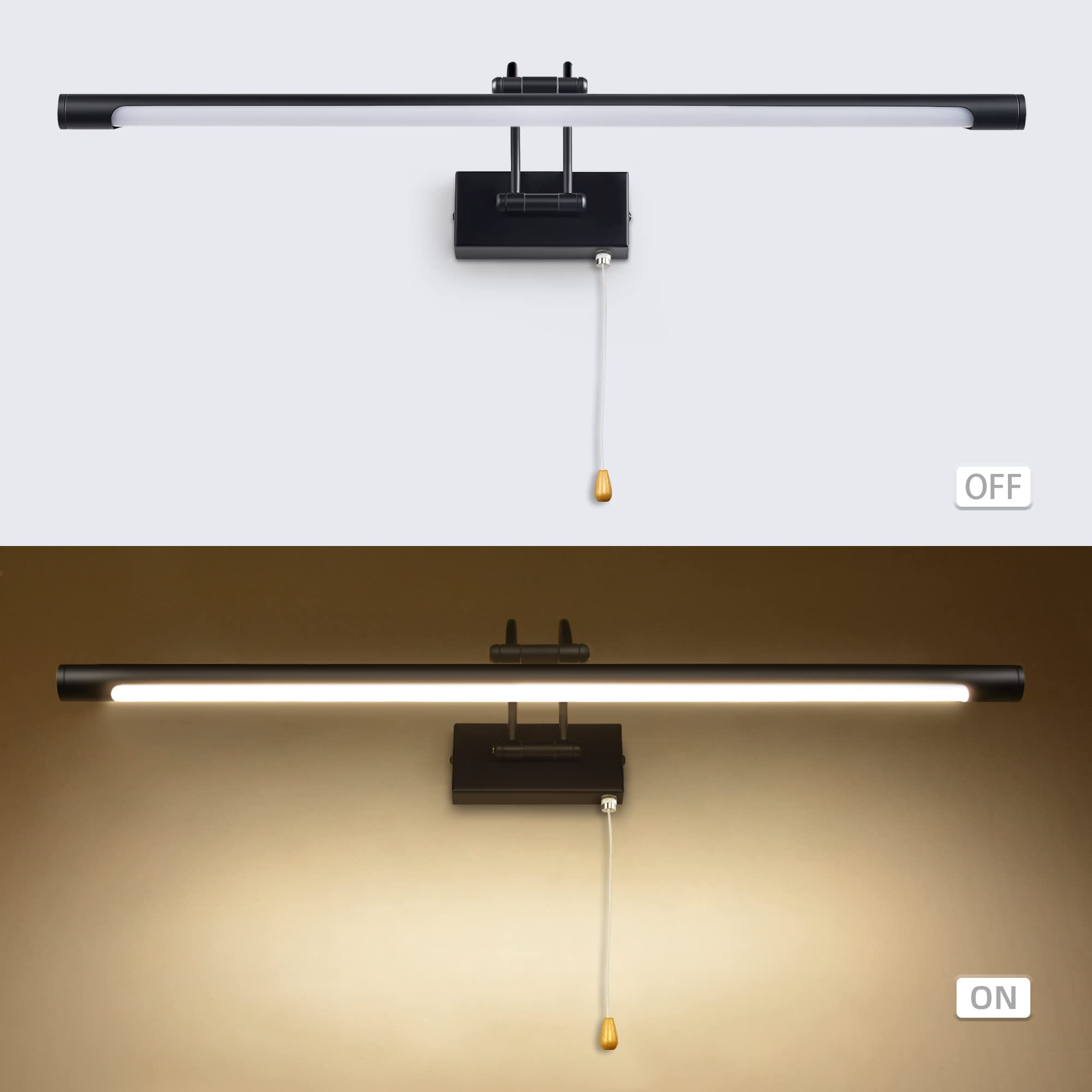 MantoLite LED Lampade da Parete per Quadri,12W 3000K Illuminazione per Interni con testa Girevole e Interruttore, Specchio da Bagno Illuminazioni per Pareti Lampade Lettura Applique (Nero,60CM)