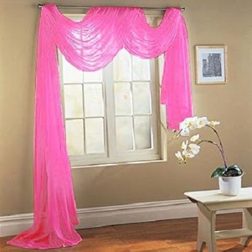 Decotex Beautiful Elegant Solid Hot Pink Sheer Scarf Valance Topper 40" X 216" Long Window Treatment Scarves