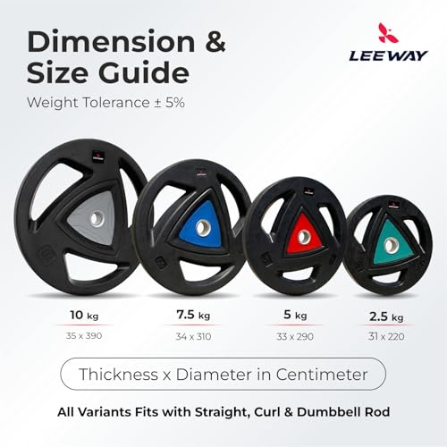 Image of Leeway 50kg Complete Home Gym Combo | Rubber Coated Metal Integrated Weight Plates | 28mm Standard Barbell Tri-Grip | 5ft Rod + Curl Rod + Dumbbells | Black | 50kg Set (2.5x4+5x4+10x2)