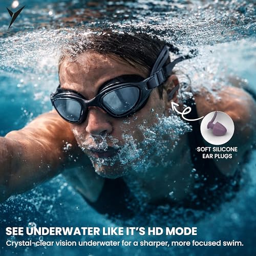 Image of jaspo Swimming Goggles with Anti-Fog Lenses For Men & Women | Adjustable Back Strap | Soft Silicone Ear Plugs | UV Protection Lens | Protective Case