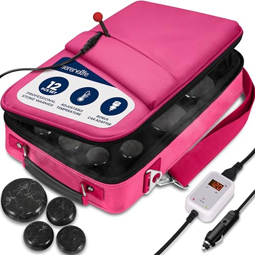 5 Best Hot Stone Warmers for Spa Therapists in 2025 9 SereneLife Portable Massage Stone Warmer Set - Electric Spa Hot Stones Massager and Heater Kit with 6 Large and 6 Small Round Shaped Basalt Massaging Rocks, Digital Controller Heating Bag, Pink