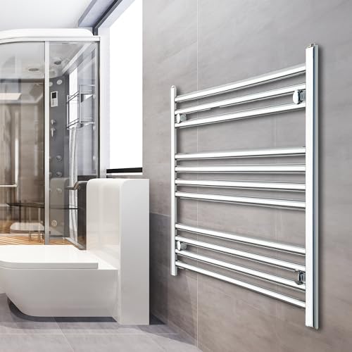 Image of 800mm Wide Chrome Heated Towel Rail Radiator Straight Flat Bathroom Warmer Rack Central Heating Turkish Zone (800mm Wide x 600mm Height)
