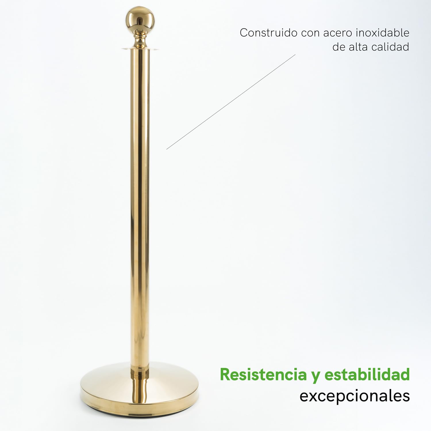 Pack Catenaria Dorada para Eventos Premium y Extensible de Acero | Poste Separador de Acero, Cordón Zona VIP Elegante para Catering. Incluye 2 Mástiles y Cuerda Trenzada. Sol y Carpa