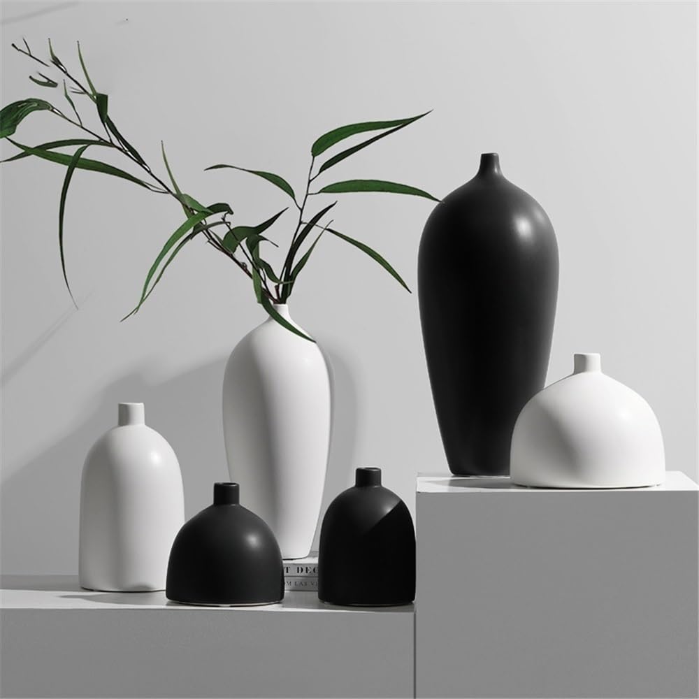 Modern Keramik Schwarz Und Weiß Getrocknete Blumen/hydroponischen Vase Anordnung Feine Mund Wohnzimmer Tisch Dekoration Tischdekoration(Weiß)