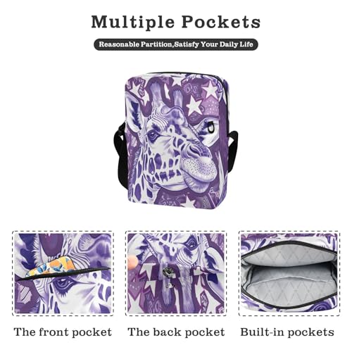 messenger bag crossbody Small Crossbody Bag Women Shoulder Handbags For Women Adjustable Strap for School School- Giraffe Purple Face2