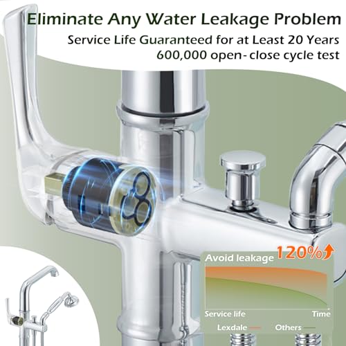 Luxury Free Standing Tub Faucet, Classic Brass Freestanding Bathtub Faucet, Lexdale Bathroom Floor Mount Tub Filler with handheld Sprayer Supply Lines Included Polished Chrome (LD8911-CP) by Lexdale - Used condition - Image 4