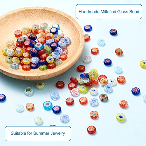 Fashewelry 320Pcs 6mm Tiny Millefiori Glass Flat Round Spacer Beads Mixed Random Colors Rondelle Mosaic Loose Beads Handmade Flower Pattern Lampwork Beads for Jewelry Craft Making - Thumbnail 3