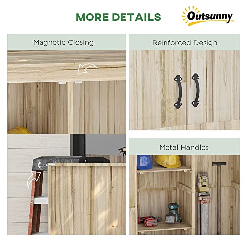 Outsunny Outdoor Storage Cabinet With 3 Shelves, Wooden Garden Shed With Magnetic Double Doors, Tall Vertical Tool Storage For Lawn Care Equipment, 47.25" X 22.5" X 72", Natural #TOP5