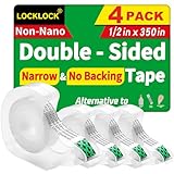 LOCKLOCK Double Sided Tape Light Duty, 4 Pack, 1/2 x 350 inches, Narrow Double Stick Tape with Dispenser for Crafts, Arts Projects, Gift Wrapping, Office and School Supplies, Clear.