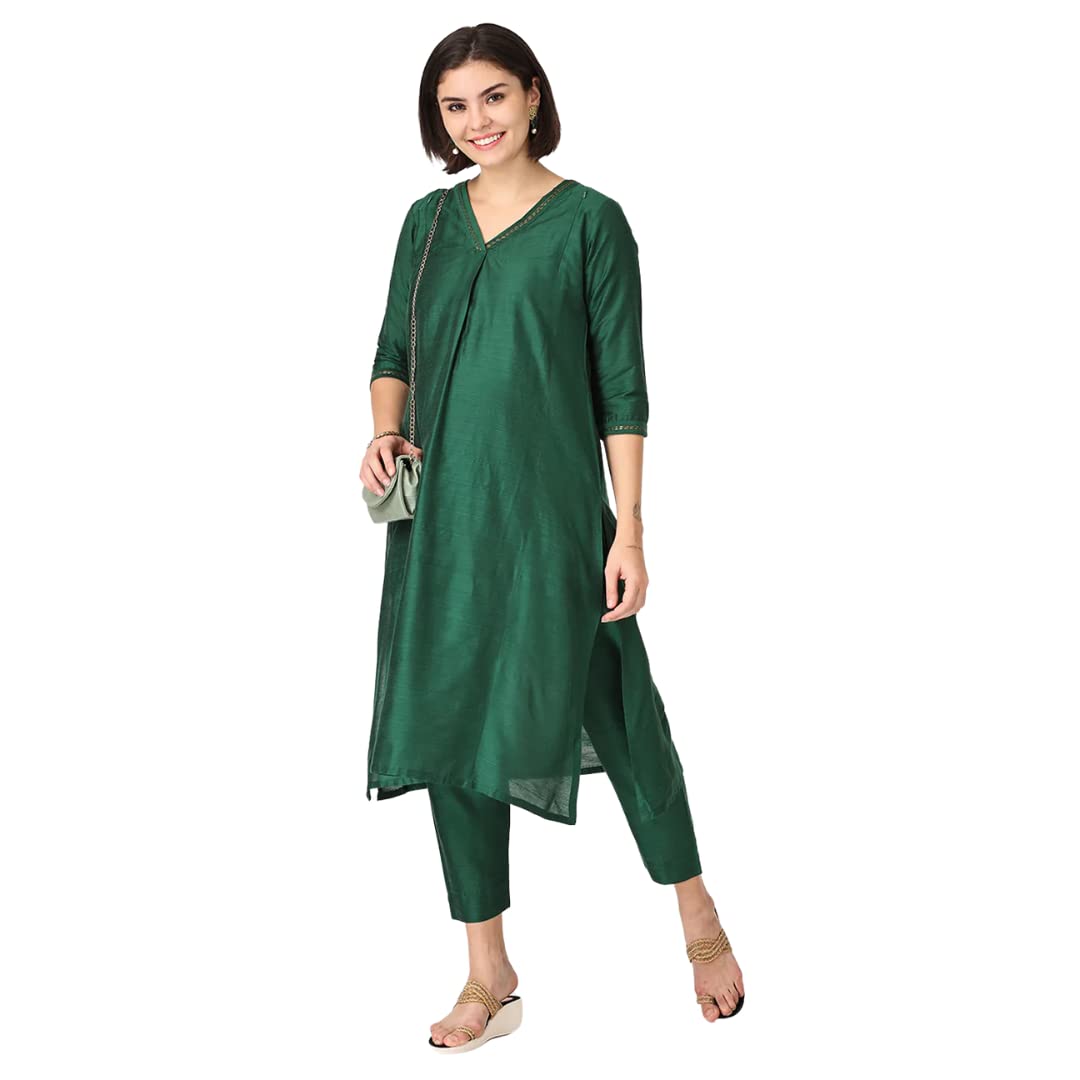 The Mom Store Maternity Nursing and Feeding Kurta Set | Nursing Zippers | Pre and Post Pregnancy | Raw Silk | Kurta Pant Set | Solid |-image-18