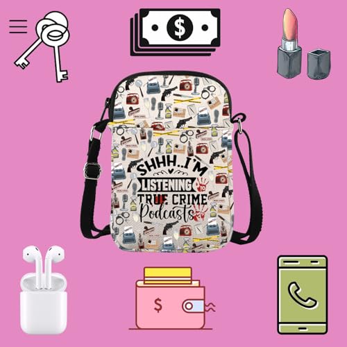TSOTMO Crime Show Fan Gift Shhh I'm Listening To True Crime Podcasts Crossbody Bag Crime Lover Gift3