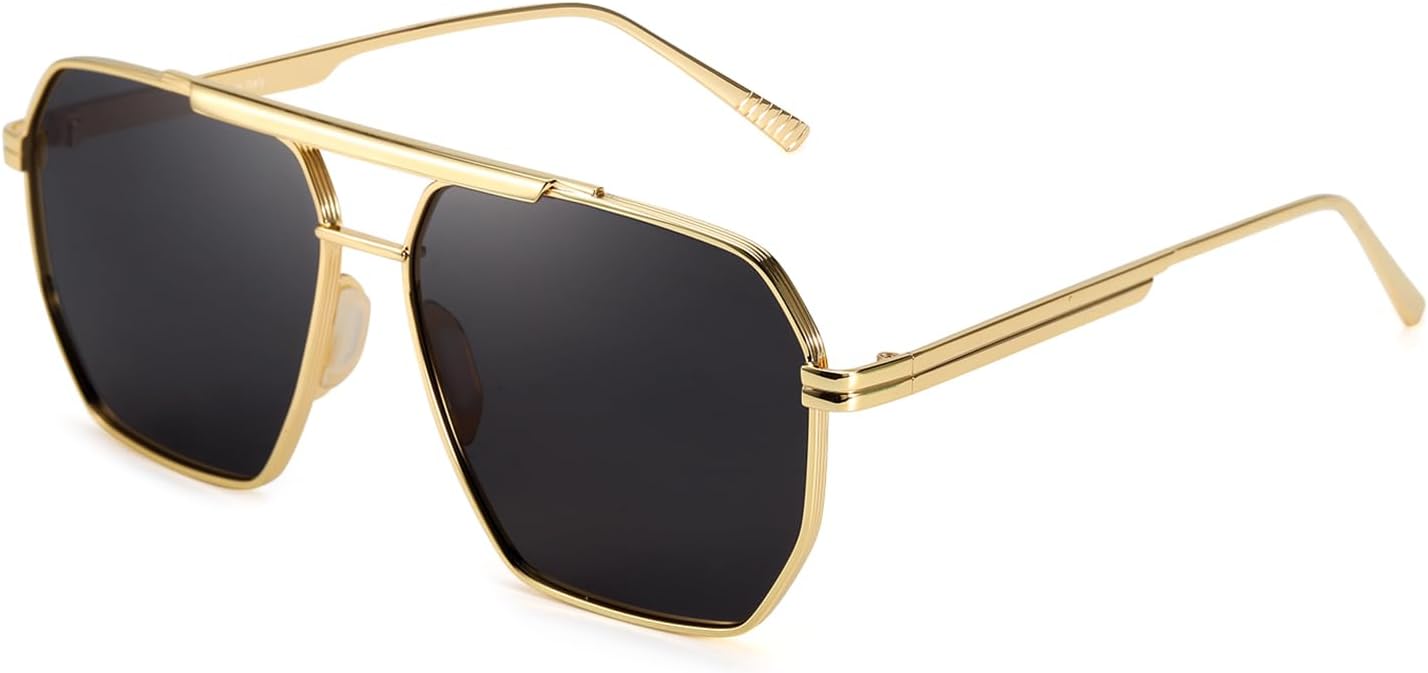 Tangle Free Aviator Sunglasses for Women Men Trendy Polarized Sunglasses with Double Bridge for Driving & Traveling