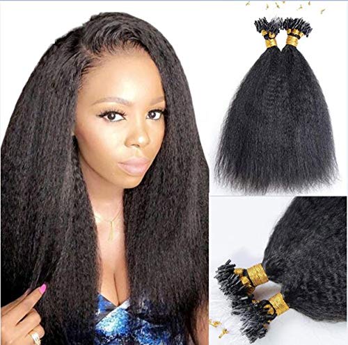 Micro Loop Hair Extensions Brazilian Remy Human Hair Kinky Straight 100g Per Pack Human Hair Coarse Straight Micro Rings Hair (14inch, 4#)