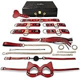 EROTISMO® 14-tlg. Premium BDSM Set | aus VEGANEM Leder und Edelstahl inkl. Aufbewahrungsbox | Bondage Sexspielzeug für Paare | SM Fessel Set für beide | mit stabilen Fesseln uvm.