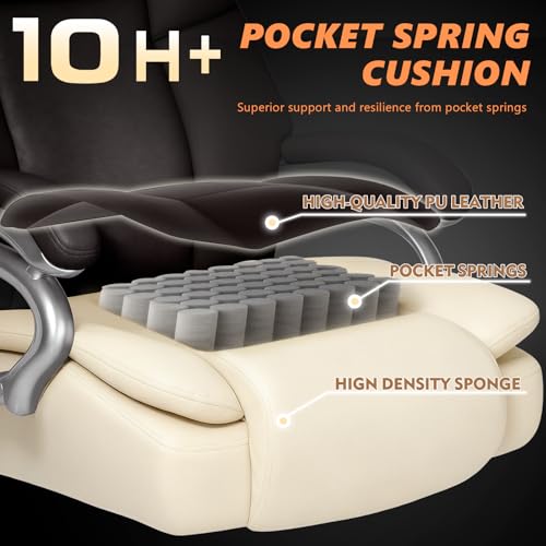 Image of 500lbs Big and Tall Office Chair with Dual Rubber Wheel and Pocket Spring Cushion, Comfy Heavy Duty Office Chair for Low Back Pain Relief, Large Executive Desk Chair with Adjustable Lumbar Support