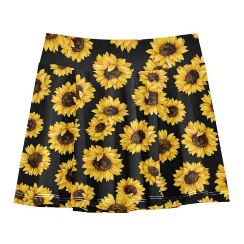 Girls Athletic Skirt 3-12 Years High Waist Tennis Skirts Sunflower for Kids Golf Running Dance Skort