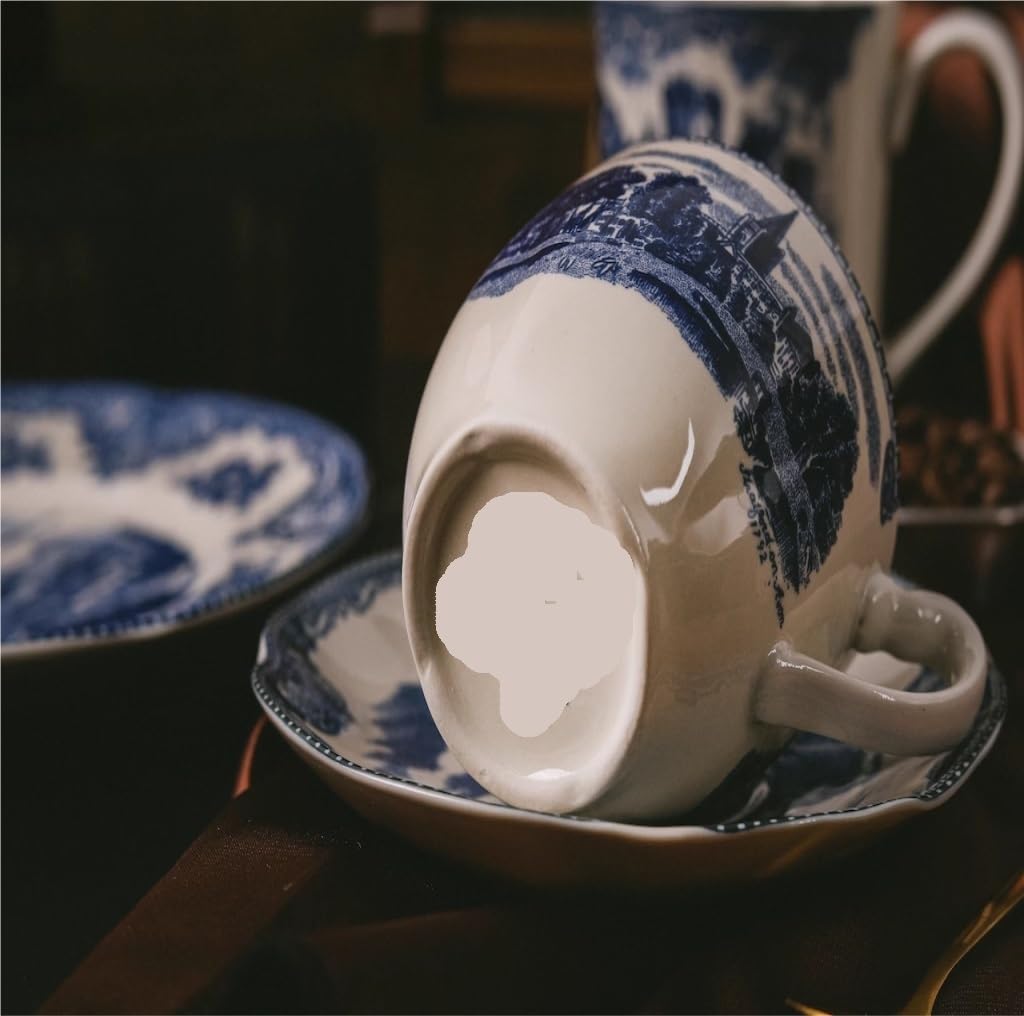 Herbata herbaty, Zestaw ceramicznych filiżanek i spodków do kawy w europejskim stylu(Blue)