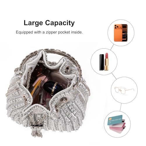 Image of Womens Silver Beaded Hobo Bag Evening Clutch Purse for Wedding Party Prom