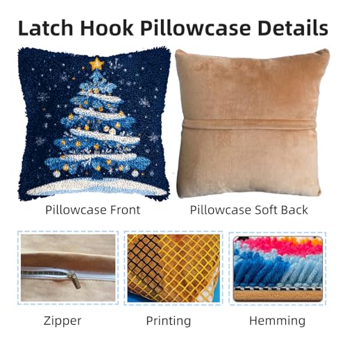 Image of DIY Latch Hook Pillow Kits for Adults Merry Christmas Winter Christmas Tree Pillow Cover Printed Pillowcase Crochet Yarns Hooking Handmade Cushion for Home Sofa Decoration 17x17inch(3)