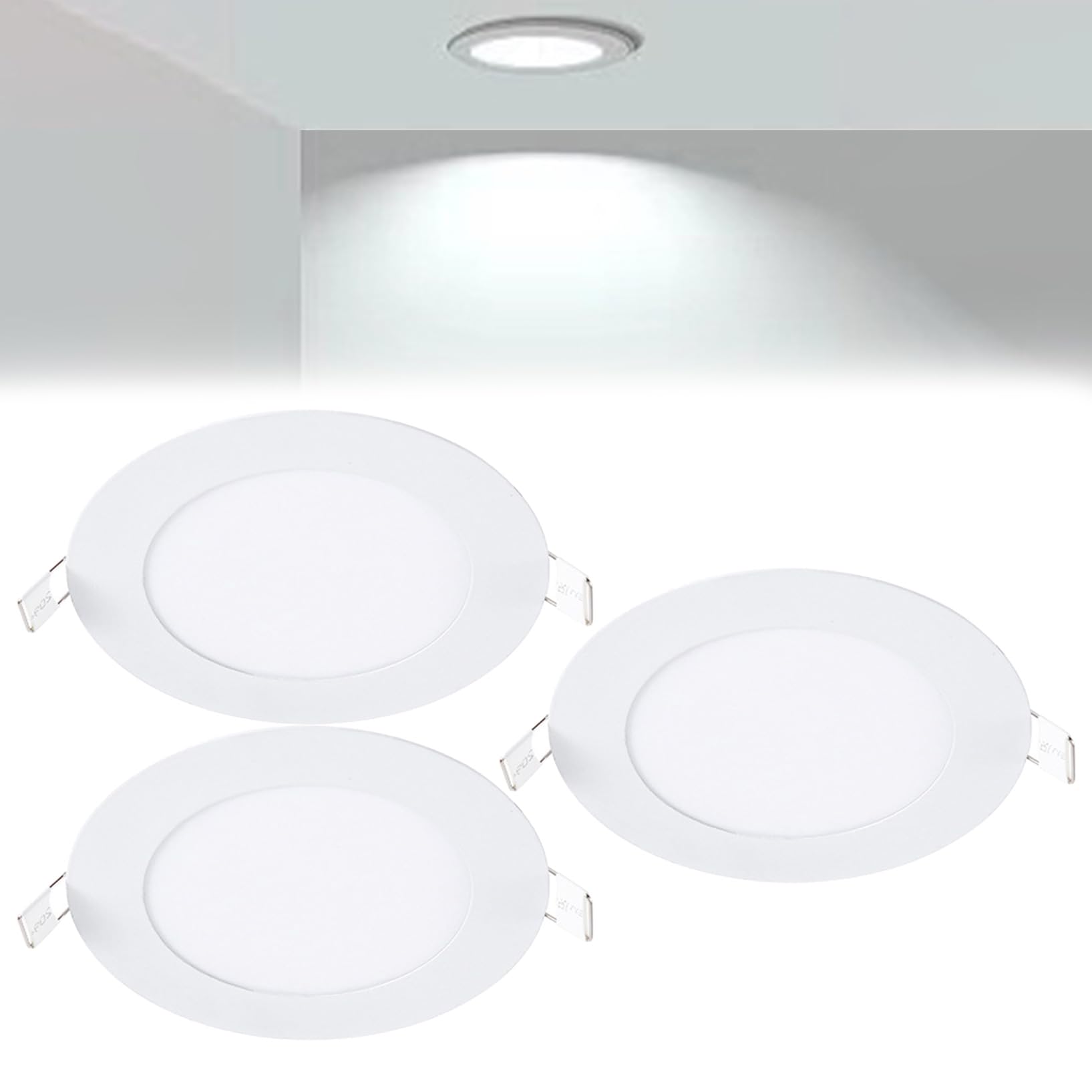 VOGHMOLD 6W Ultra Slim LED Downlight 5 inch, 6000K Recessed Ceiling Light, Cut Φ105-110mm, AC85-265V Flush Mount Spotlights Aluminum Round Panel Lights for Office Hallway, 3 Pack