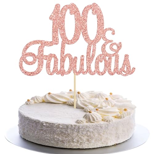 Gyufise 1Pcs 100 & Fabulous Cake Toppers Rose Gold 100 Birthday Anniversary Cake Toppers for 100 Birthday Anniversary Party Decorations Happy 100th Birthday Cake Decorations Supplies