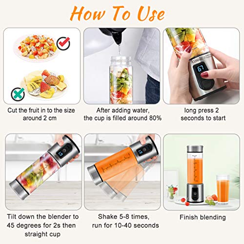 Portable Blender, G-TING Personal Smoothies Blender Cordless, Single Serve Mini Blender 450ml USB Rechargeable Small Juice Mixer Portable Juicer (Shakes, Smoothies, Home, Travel & Gym) FDA BPA Free - Thumbnail 4