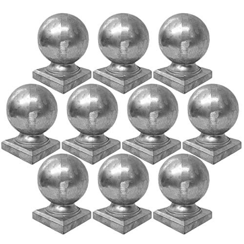 CHFYIJYHM Pfostenkappen, 100 mm x 100 mm, Kugelkappe aus Aluminium, Silberne Schutzabdeckung mit flachem, quadratischem Sockeldekor for Treppenpfosten, Zaunpfosten, 10 Stück