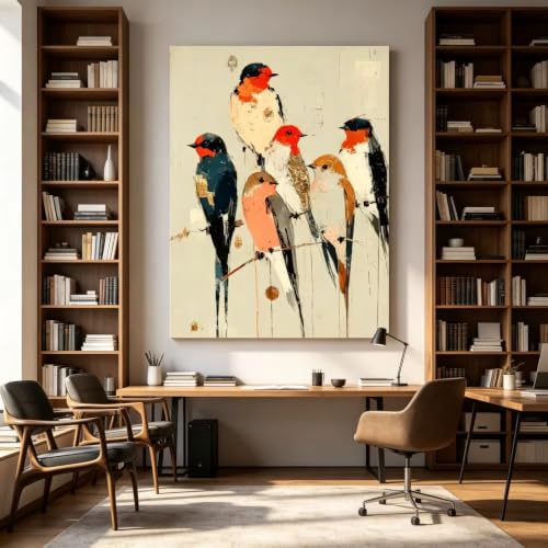 Tableau abstrait d'oiseaux AEFOUU toile murale rustique 70x100 cm - 2