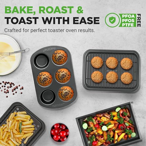 image for NutriChef 6-Piece Toaster Oven Bakeware Set, Compact Non-Stick Stackab