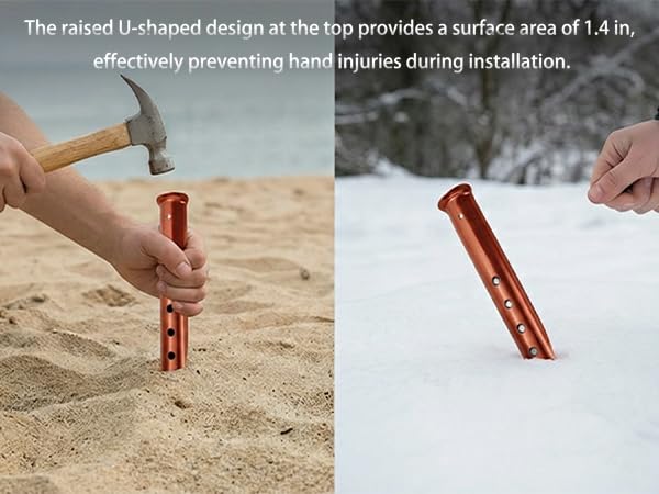KUMGROT Estacas para Tienda de Campaña U-Forma 4 Piezas 9.06 Pulgadas Naranjas de Aluminio para Nieve Arena Playa miniatura 7