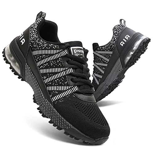 Mens Trainers Womens Running Shoes Lightweight Sports Gym Walking Sneakers Comfortable and Breathable Outdoor Flat Shoes for Jogging Casual Fashion Sneakers Tennis Shoes Black 46 EU