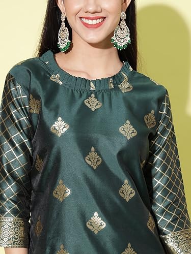 Image of VredeVogel Women's Cotton Silk Jacquard, Banarasi Silk Kurta Pant With Dupatta Set