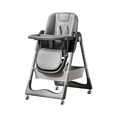 KYEZOLベビーチェア ハイチェア&ローチェア 折りたたみ 3段テーブル付き 調節可能 移動便利 5点式ベルト ベビー椅子 赤ちゃん食事 出産祝い 6か月〜4歳 (グレー,シートクッション + ダブルダイニングトレイ + ユニバーサルホイール)