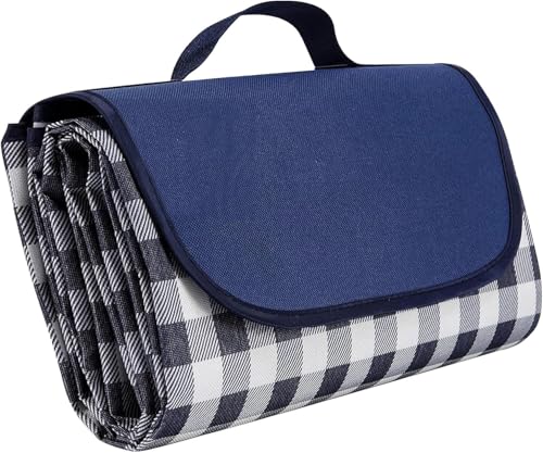 SHICEPET Picnic Blanket Waterproof Foldable, Extra Large Sand-proof Outdoor Picnic Mat for Beach, Camping, Grass Party, Hiking, Travel - Large Size 60 x 80 inches(Blue)