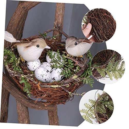 Image of 1Set Rattan Bird Nest Decoration with Artificial Birds and Eggs Decorative Home Craft Ornament for Garden Patio and Spring Decor